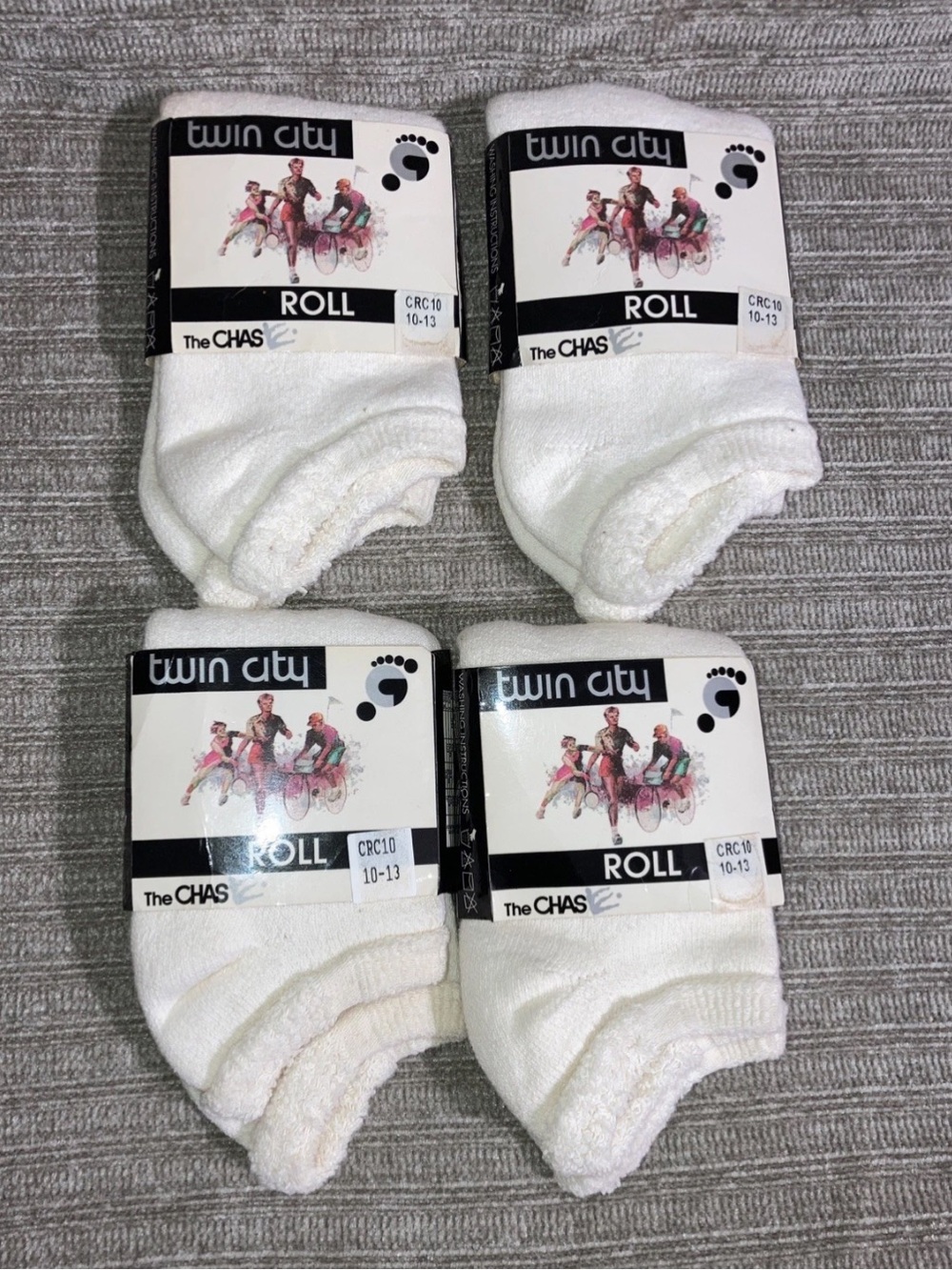 4 Vintage Twin City Ankle Socks Roll Top Terry Cushioned Men’s 10-13 The Chase